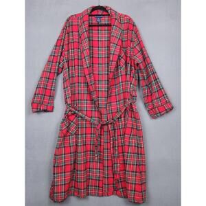 Vintage Christopher Hayes Robe Mens XL Red Plaid Flannel Belted Bathrobe Lounge